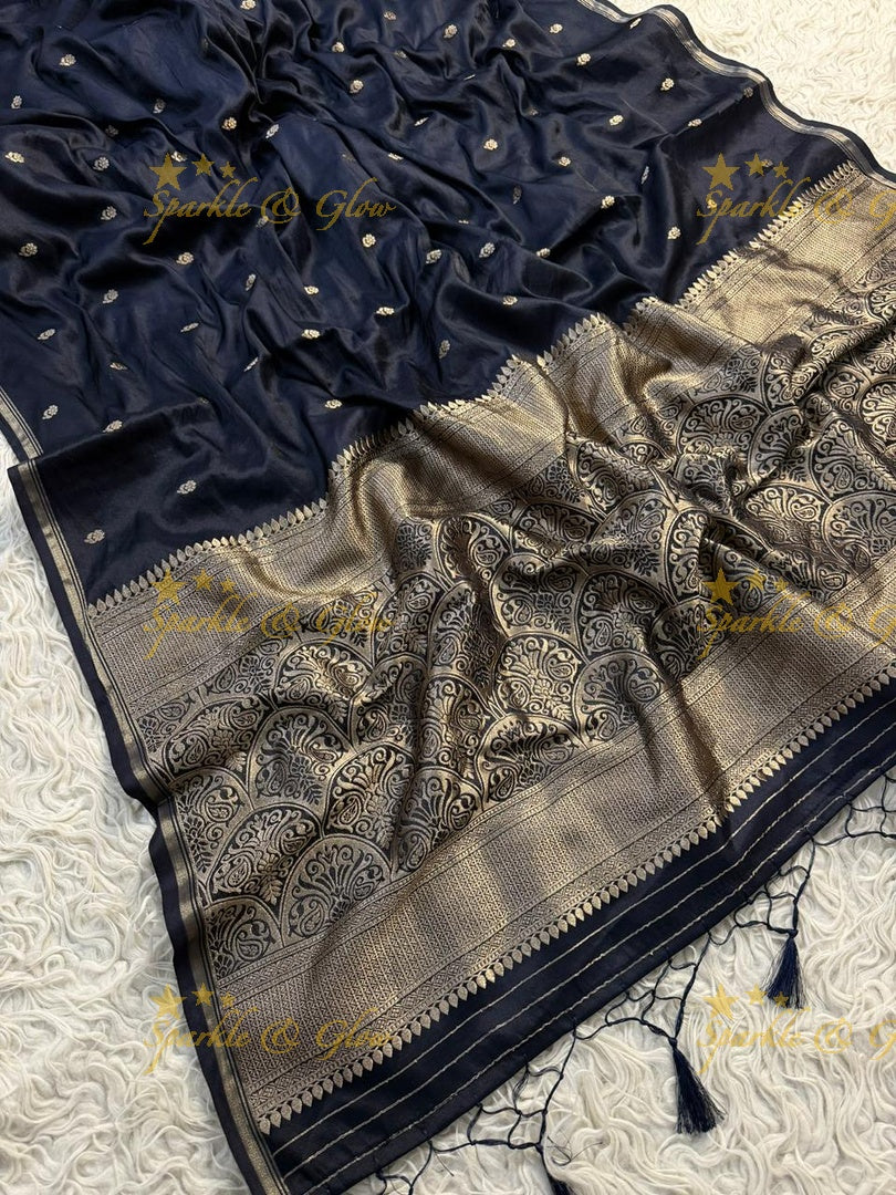 Blue Banarasi Semi Katan Silk Saree for Festive Elegance