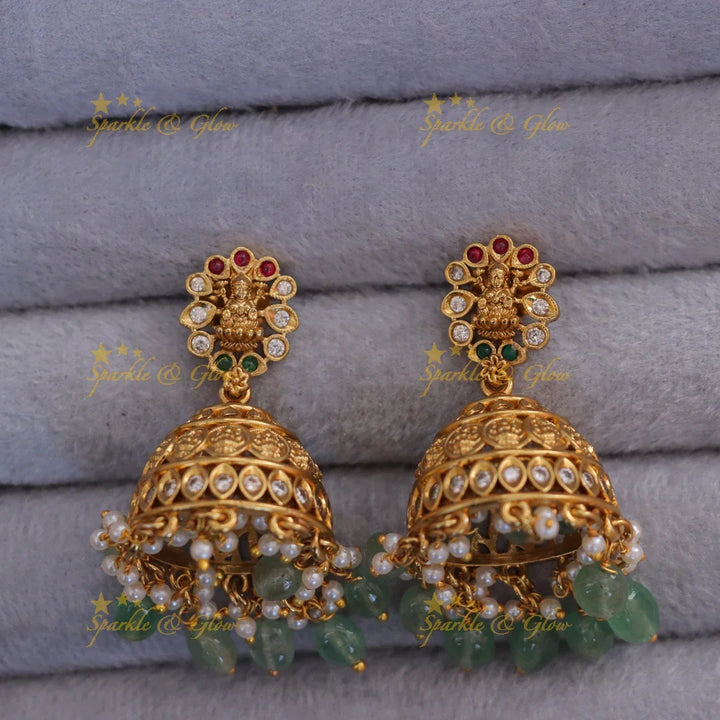Lakshmi Coin Necklace with Green Beads - Traditional Delight