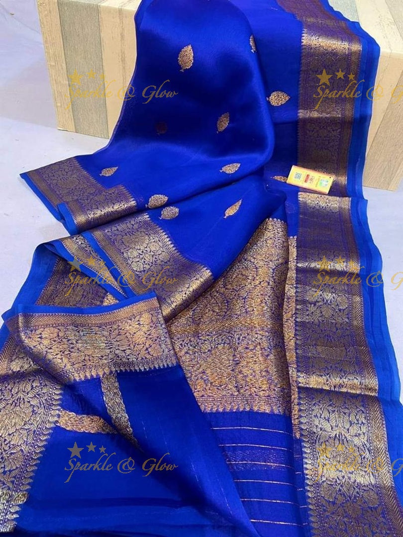 Exquisite Banarasi kora organza coffee boota saree