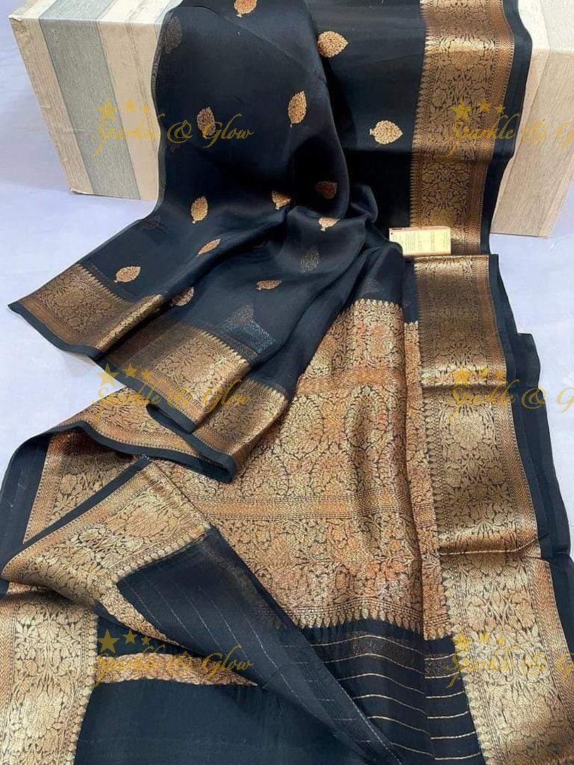 Exquisite Banarasi kora organza coffee boota saree