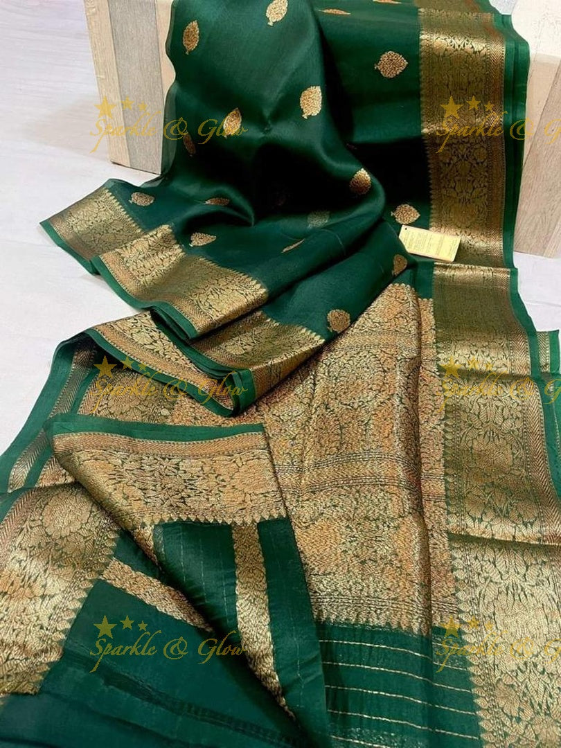 Exquisite Banarasi kora organza coffee boota saree