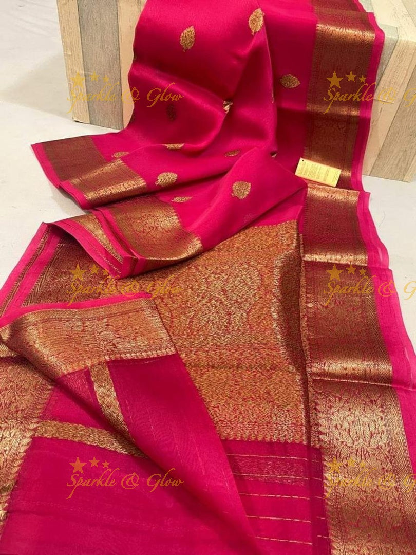 Exquisite Banarasi kora organza coffee boota saree