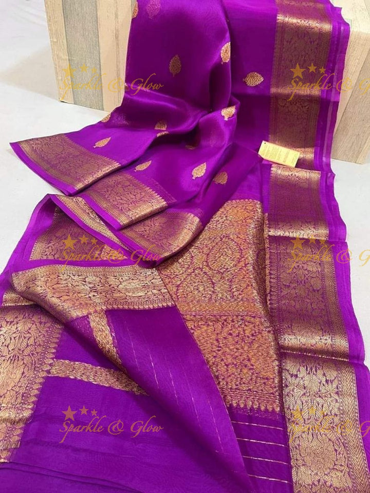 Exquisite Banarasi kora organza coffee boota saree