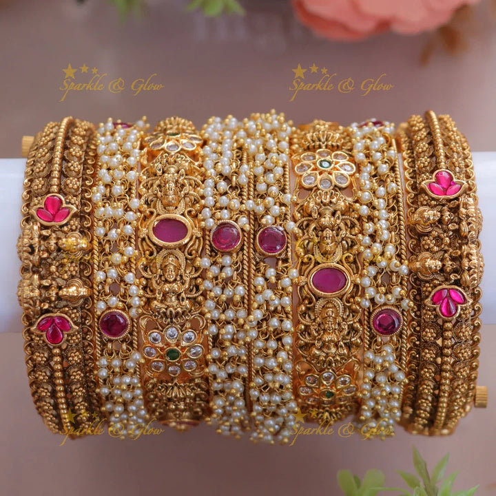 Exquisite Pearl & Lakshmi Bridal Bangles Set Online