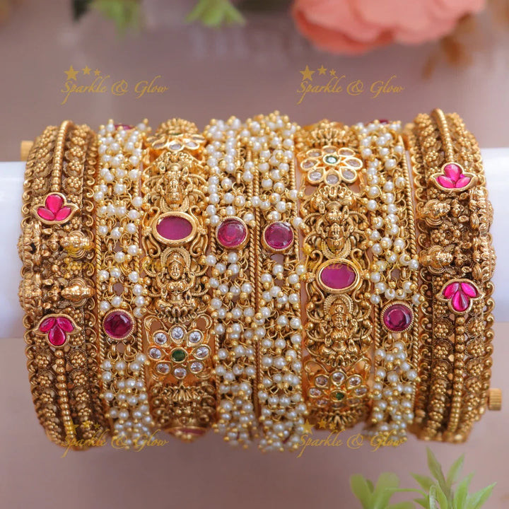 Exquisite Pearl & Lakshmi Bridal Bangles Set Online