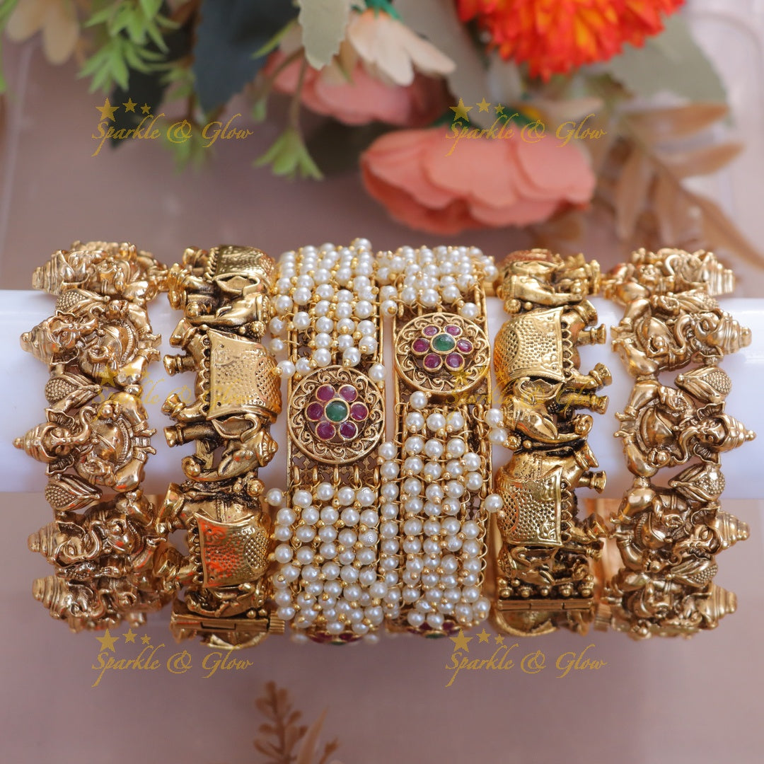 Exquisite Ganesha Pearl Bangle Set for Brides