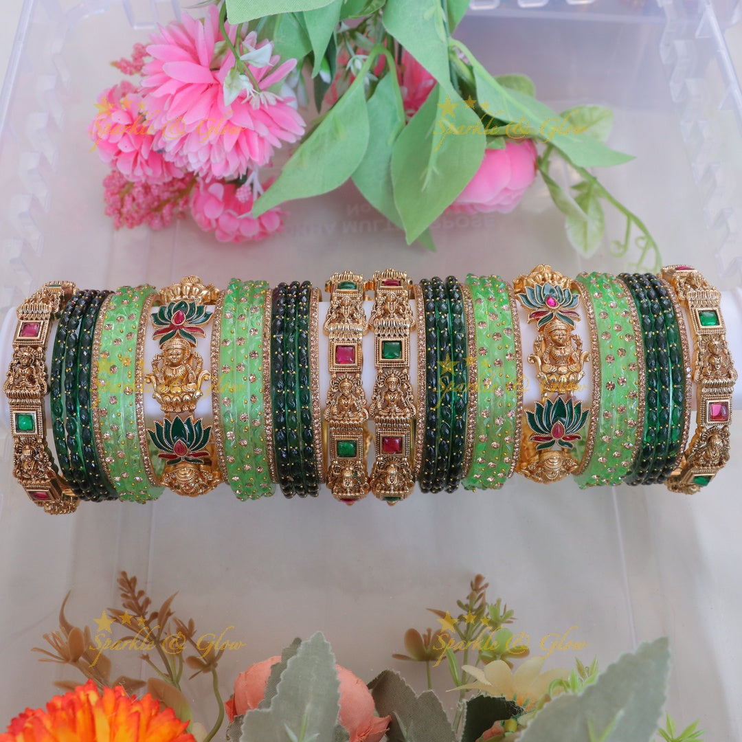 Exquisite Lakshmi Lotus Bridal Bangles Set for Elegance- Two hand