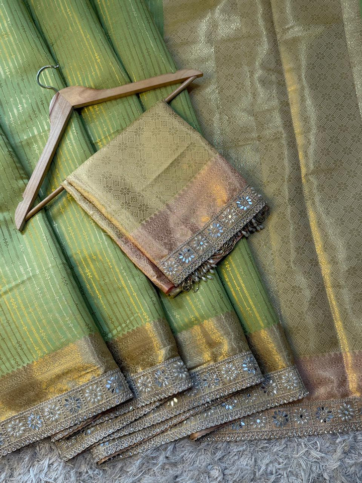 Exclusive Banarasi Semi Katan Striped Silk Saree