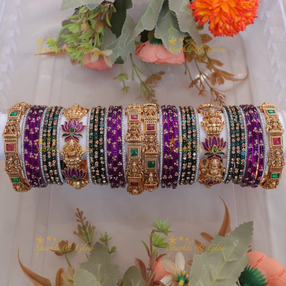 Exquisite Bridal Bangle Set with Lakshmi & Lotus Design