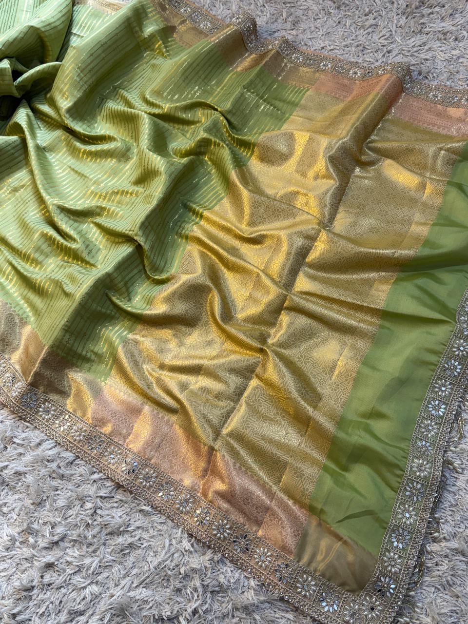 Exclusive Banarasi Semi Katan Striped Silk Saree