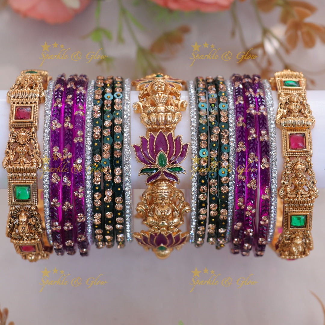 Exquisite Bridal Bangle Set with Lakshmi & Lotus Design