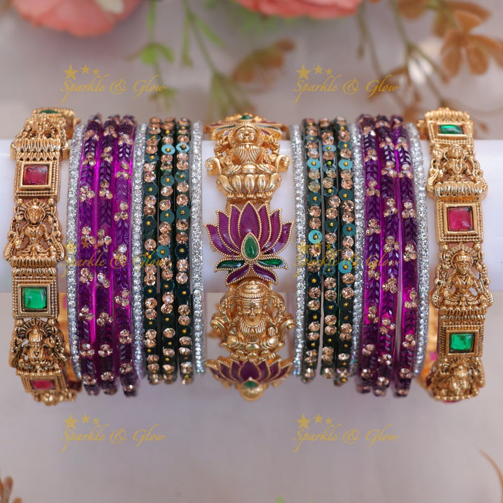 Exquisite Bridal Bangle Set with Lakshmi & Lotus Design