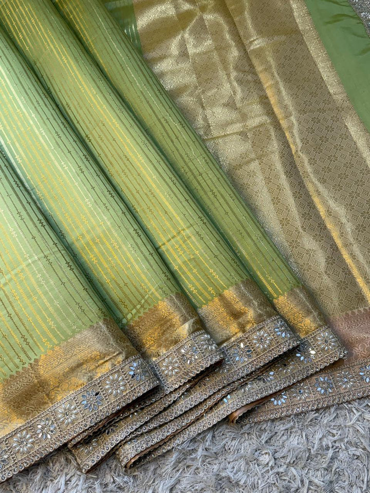 Exclusive Banarasi Semi Katan Striped Silk Saree