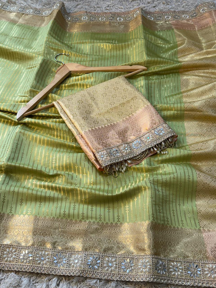 Exclusive Banarasi Semi Katan Striped Silk Saree