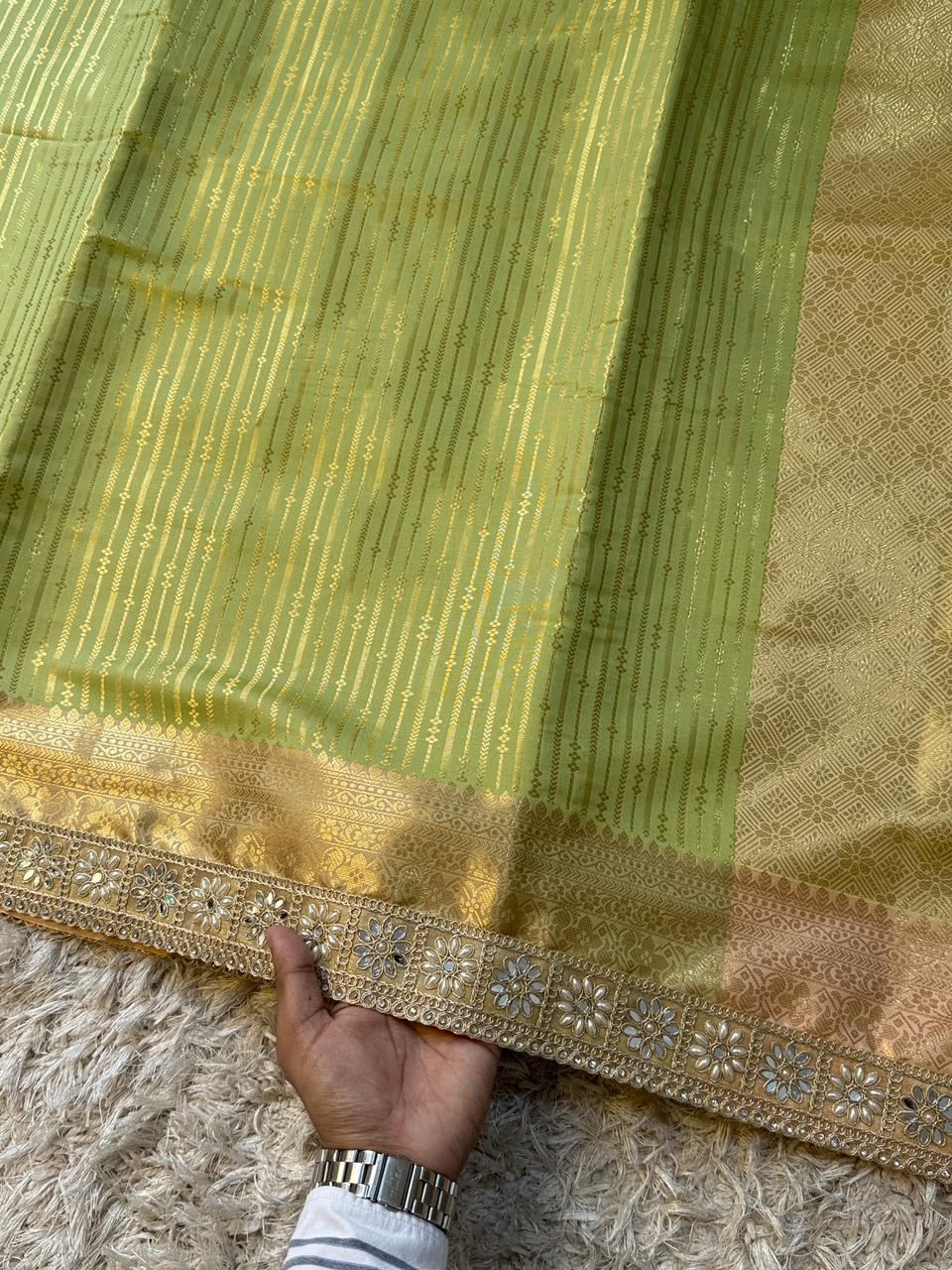 Exclusive Banarasi Semi Katan Striped Silk Saree