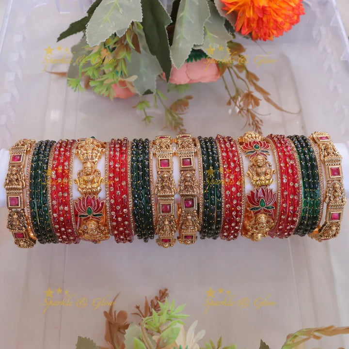 Exquisite Lakshmi Lotus Gold Bangles Set Online