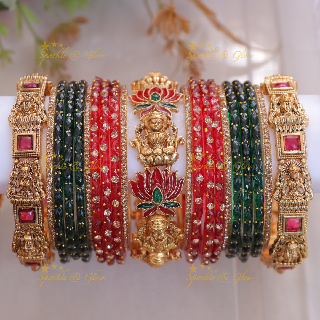 Exquisite Lakshmi Lotus Floral Bridal Bangles Set Online