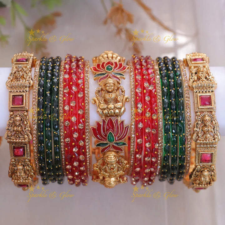 Exquisite Lakshmi Lotus Gold Bangles Set Online