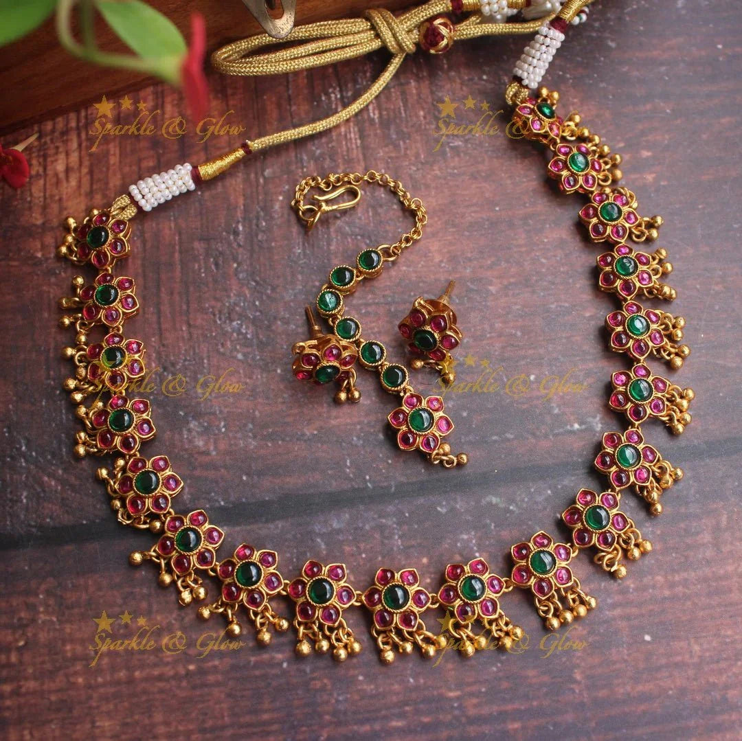 Beautiful kemp floral set with tikka - Sparkle and Glow