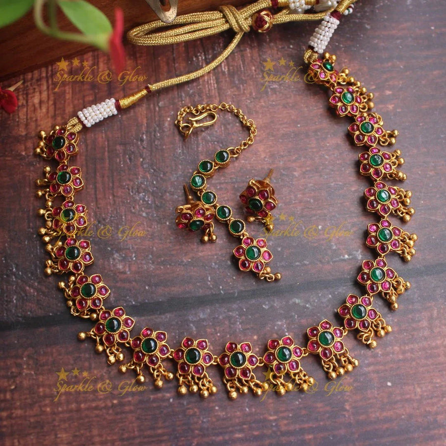 Beautiful kemp floral set with tikka - Sparkle and Glow