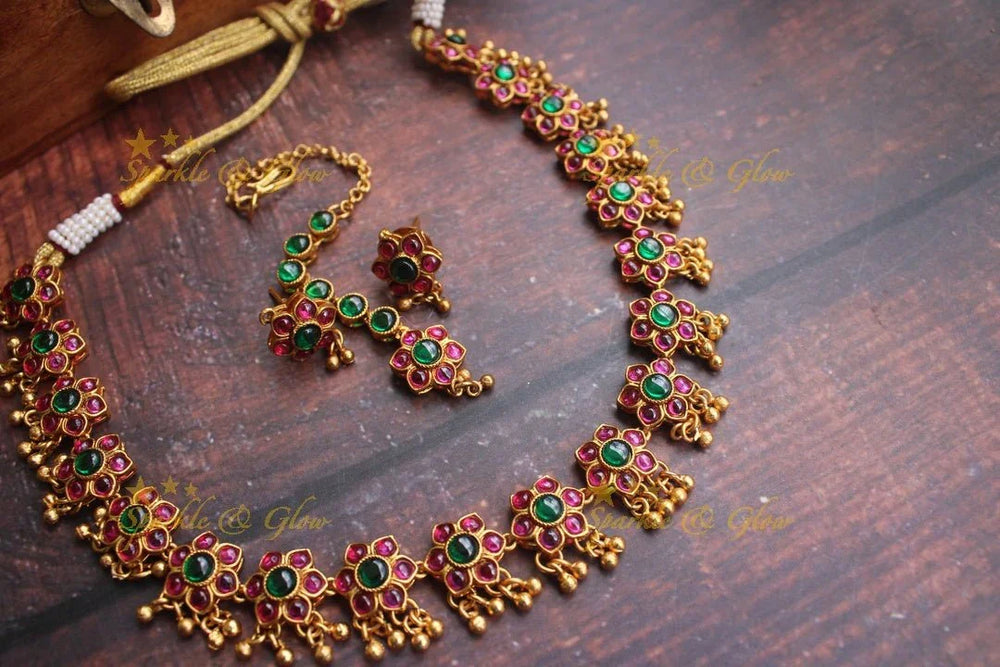 Beautiful kemp floral set with tikka - Sparkle and Glow