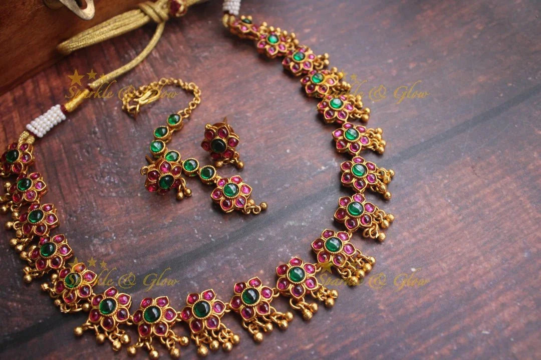 Beautiful kemp floral set with tikka - Sparkle and Glow