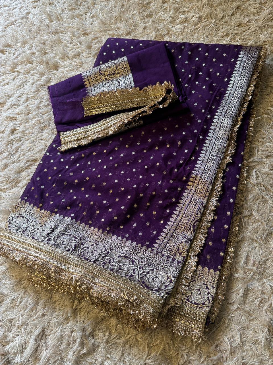 Luxurious Banarasi Silk Saree with Gotapatti Lace