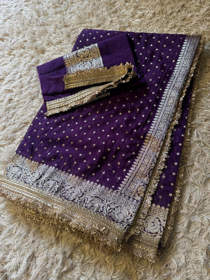 Luxurious Banarasi Silk Saree with Gotapatti Lace