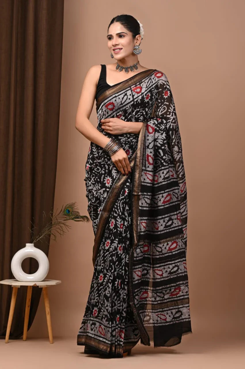 Exquisite Hand Block Printed Maheswari Silk Saree Online