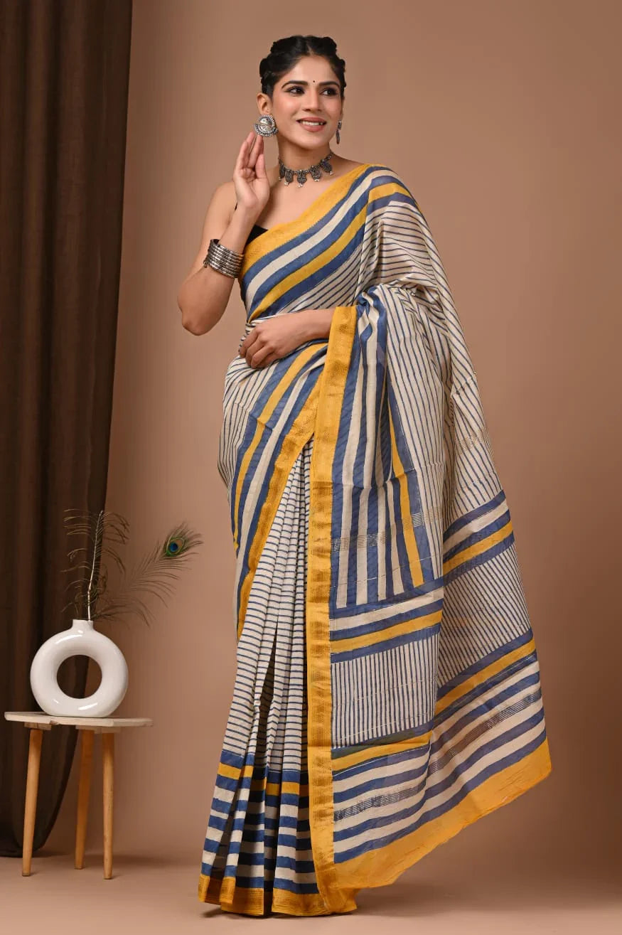 Maheswari Silk Saree with Hand Block Print – Buy Now