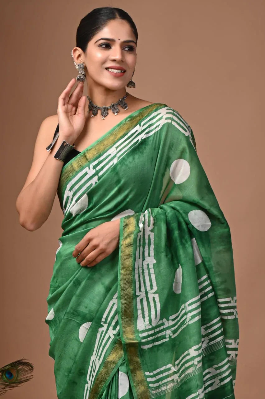Elegant Maheshwari Silk Saree with Handblock Print