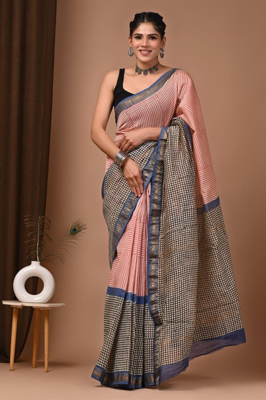 Premium Silk Saree with Elegant Hand Block Print