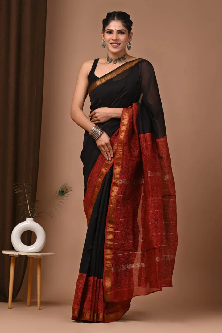 Elegant Maheswari Silk Saree - Hand Block Print Special
