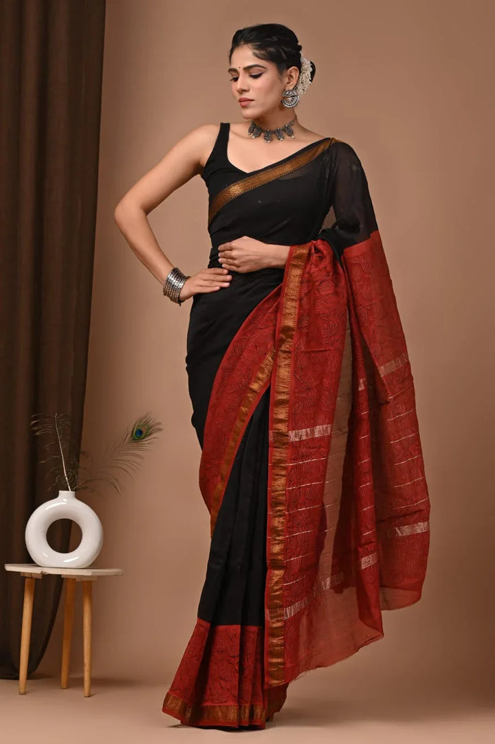 Elegant Maheswari Silk Saree - Hand Block Print Special