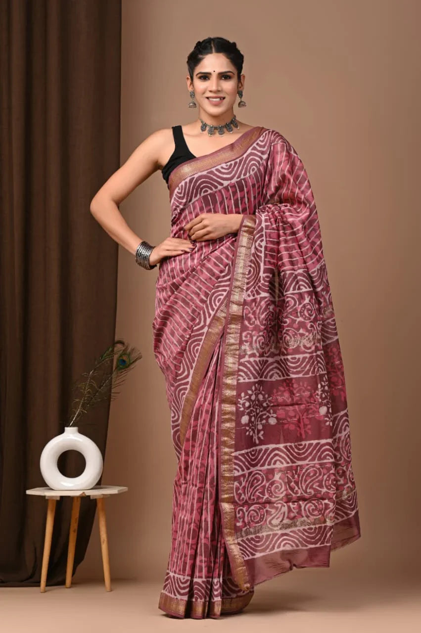 Elegant Hand Block Printed Silk Saree for Weddings