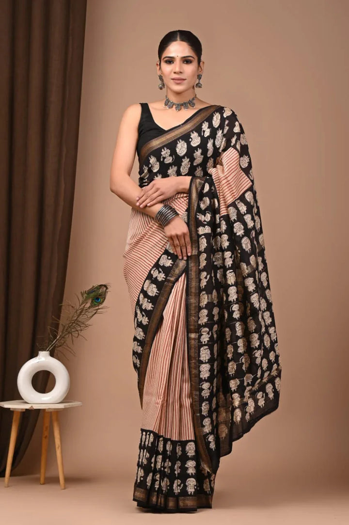 Exquisite Handblock Silk Saree for Festive Occasions