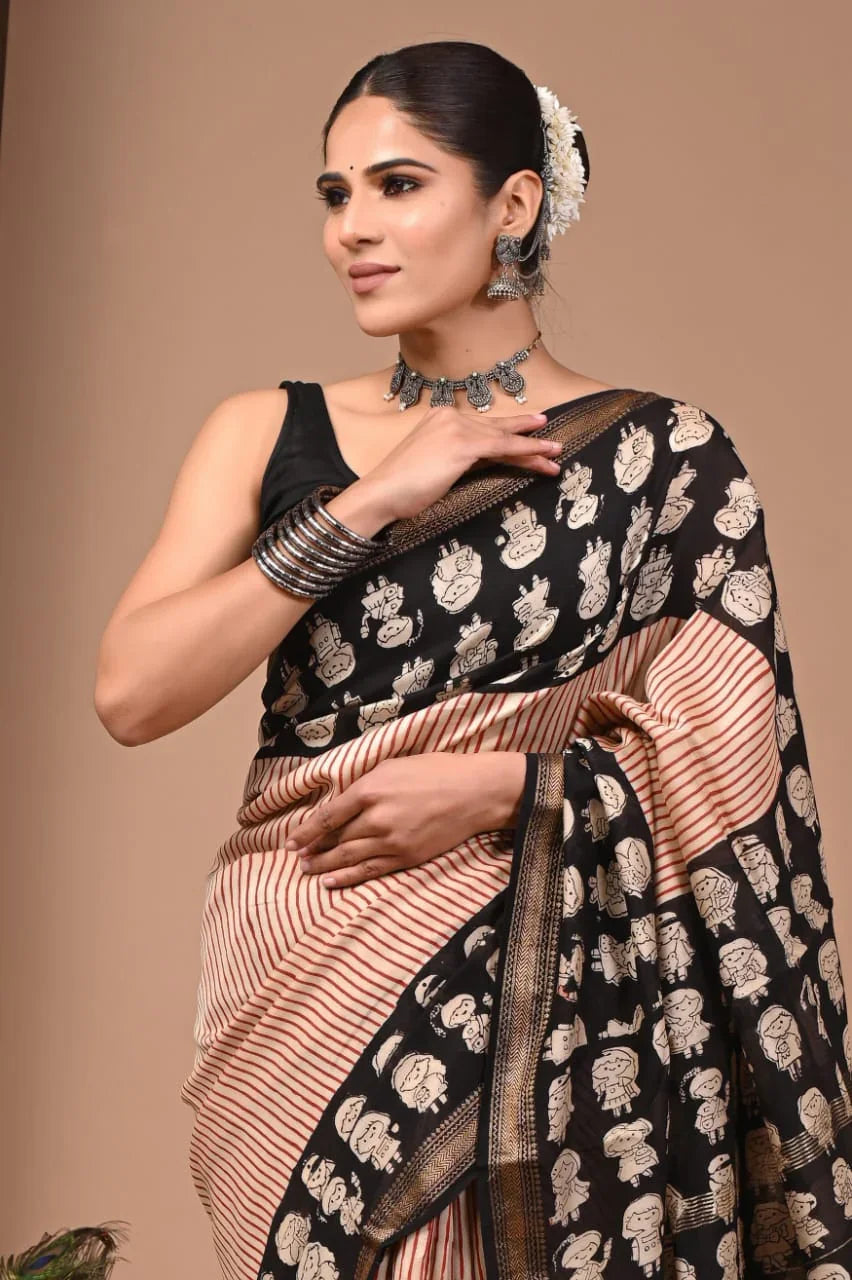Exquisite Handblock Silk Saree for Festive Occasions