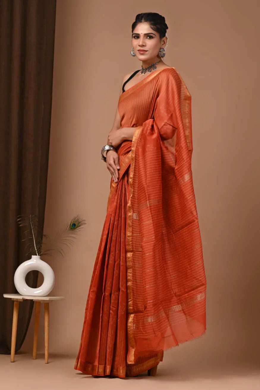 Maheshwari Silk Saree - Exquisite Hand Block Design