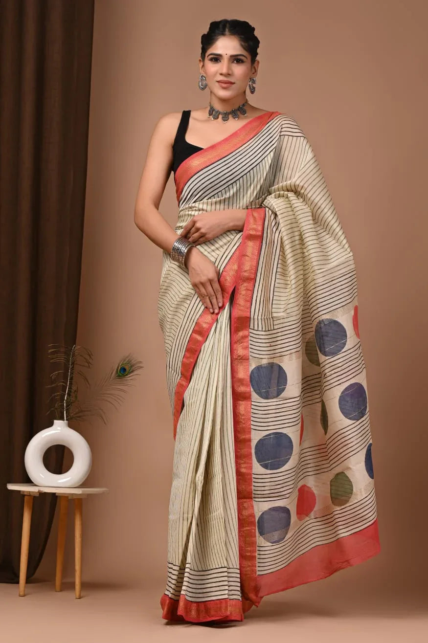 Elegant Maheswari Block Print Saree for Weddings