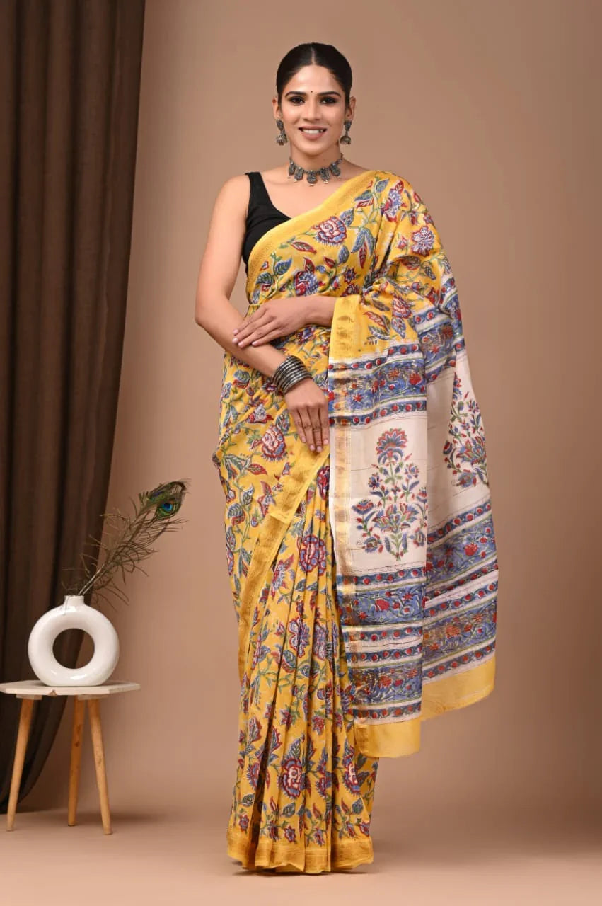 Premium Hand Block Maheswari Silk Saree Online