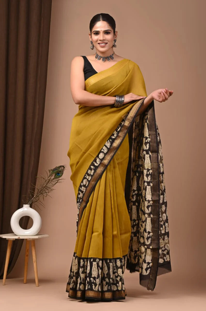 Elegant Maheswari Saree with Hand Block Print - New Arrival