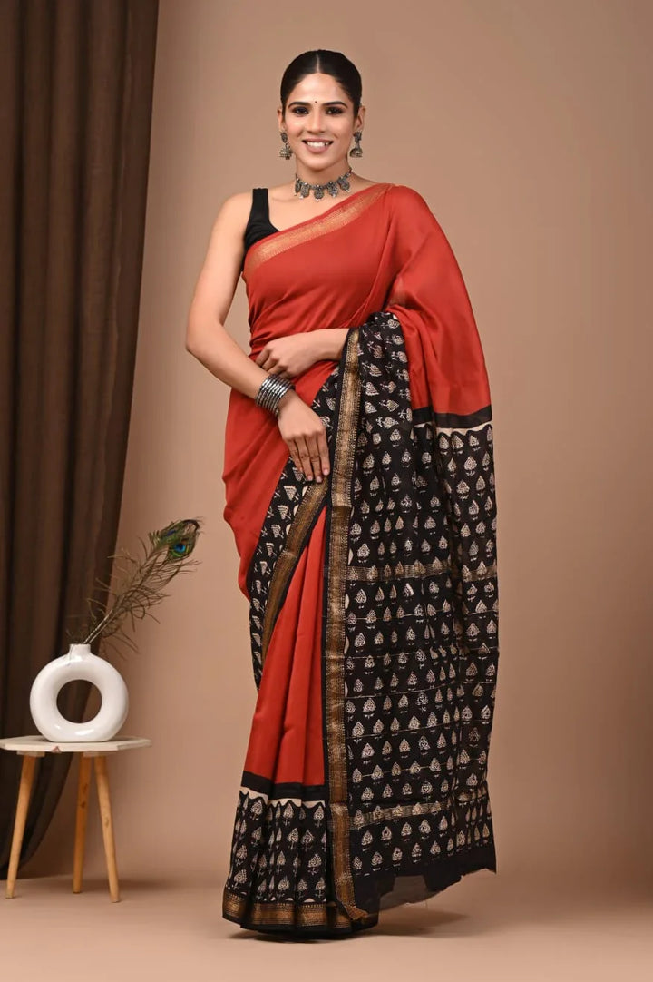 Elegant Hand Block Print Maheswari Silk Saree Online