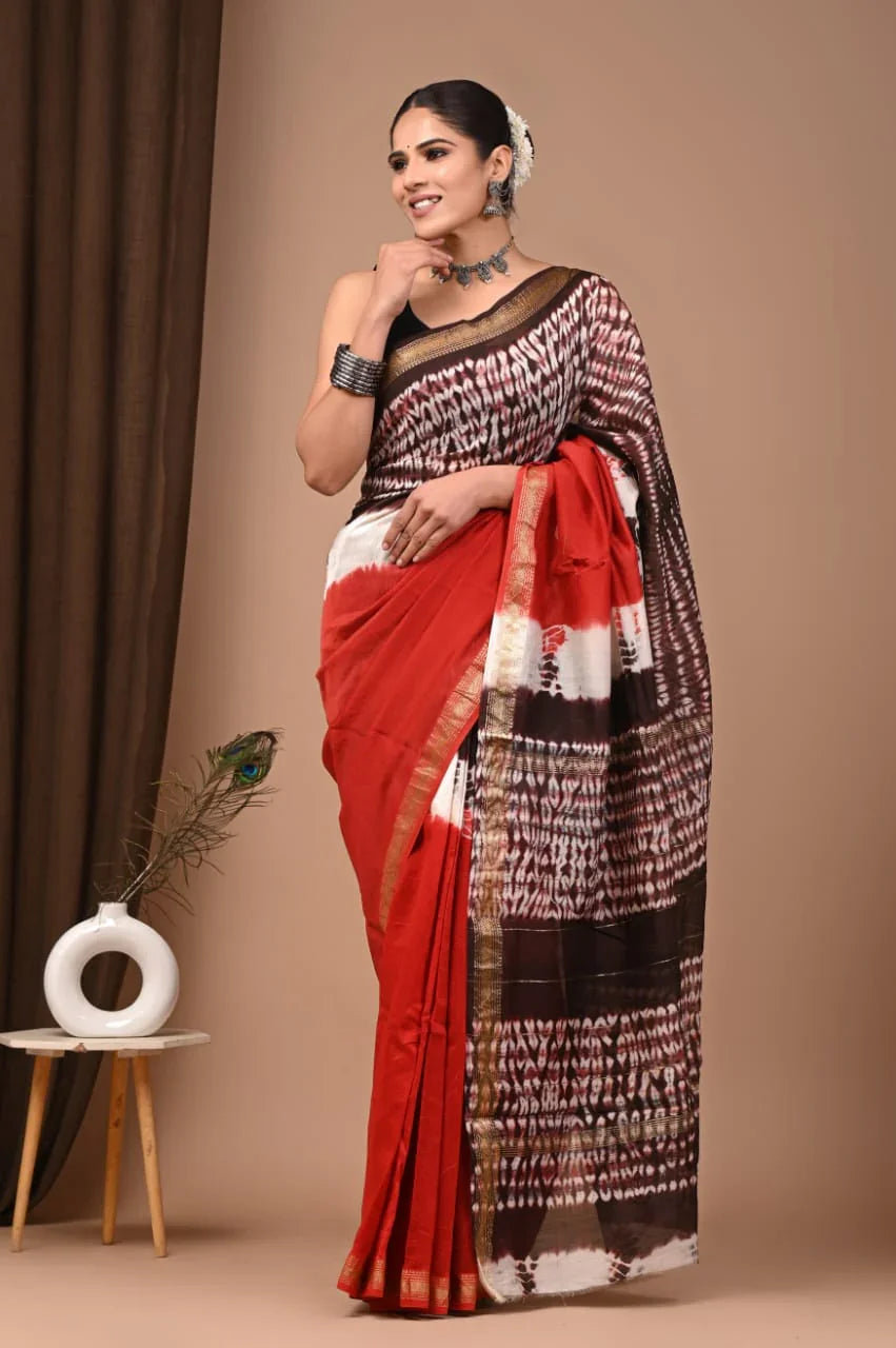 Elegant Maheswari Silk Saree with Hand Block Print