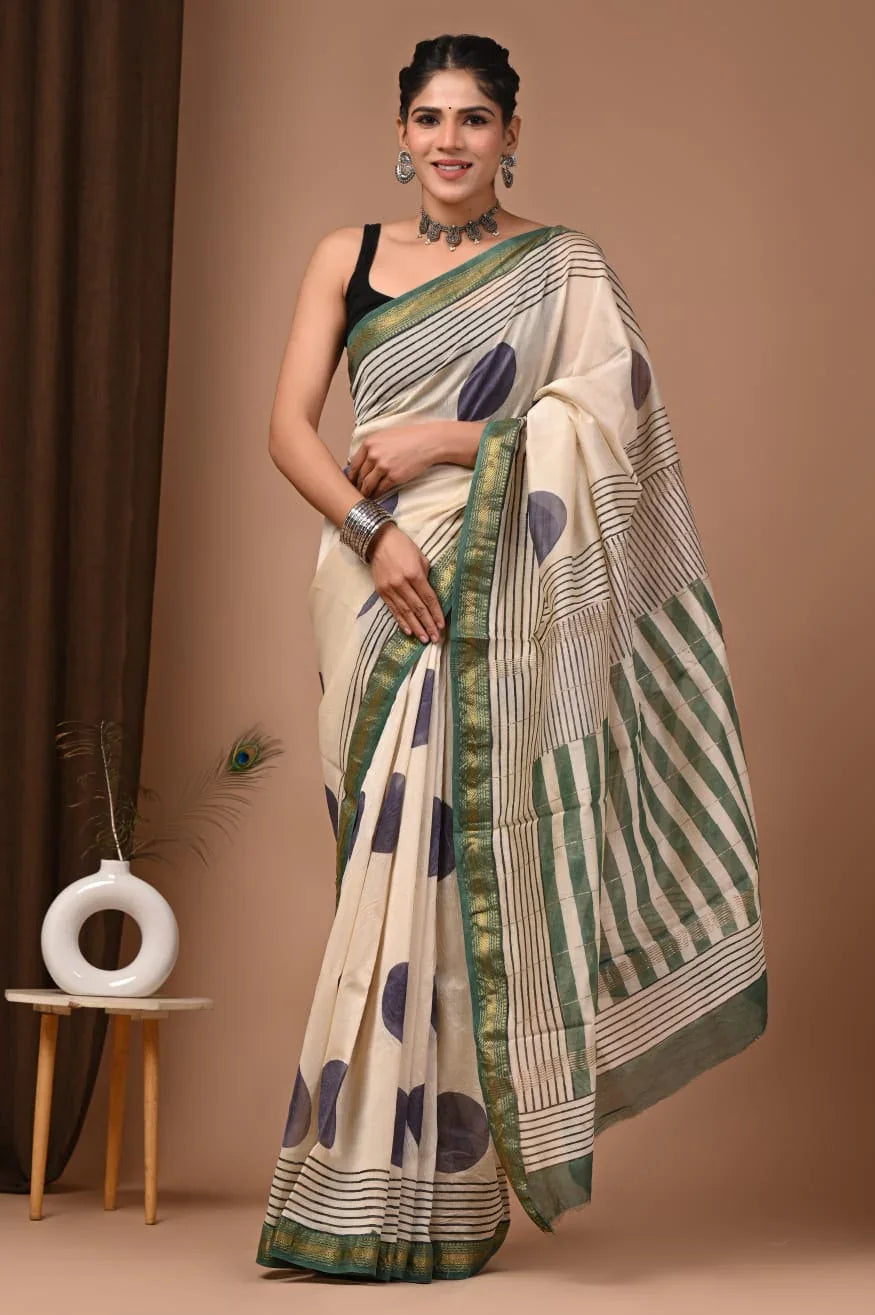 Maheswari Silk Saree with Exquisite Hand Block Prints