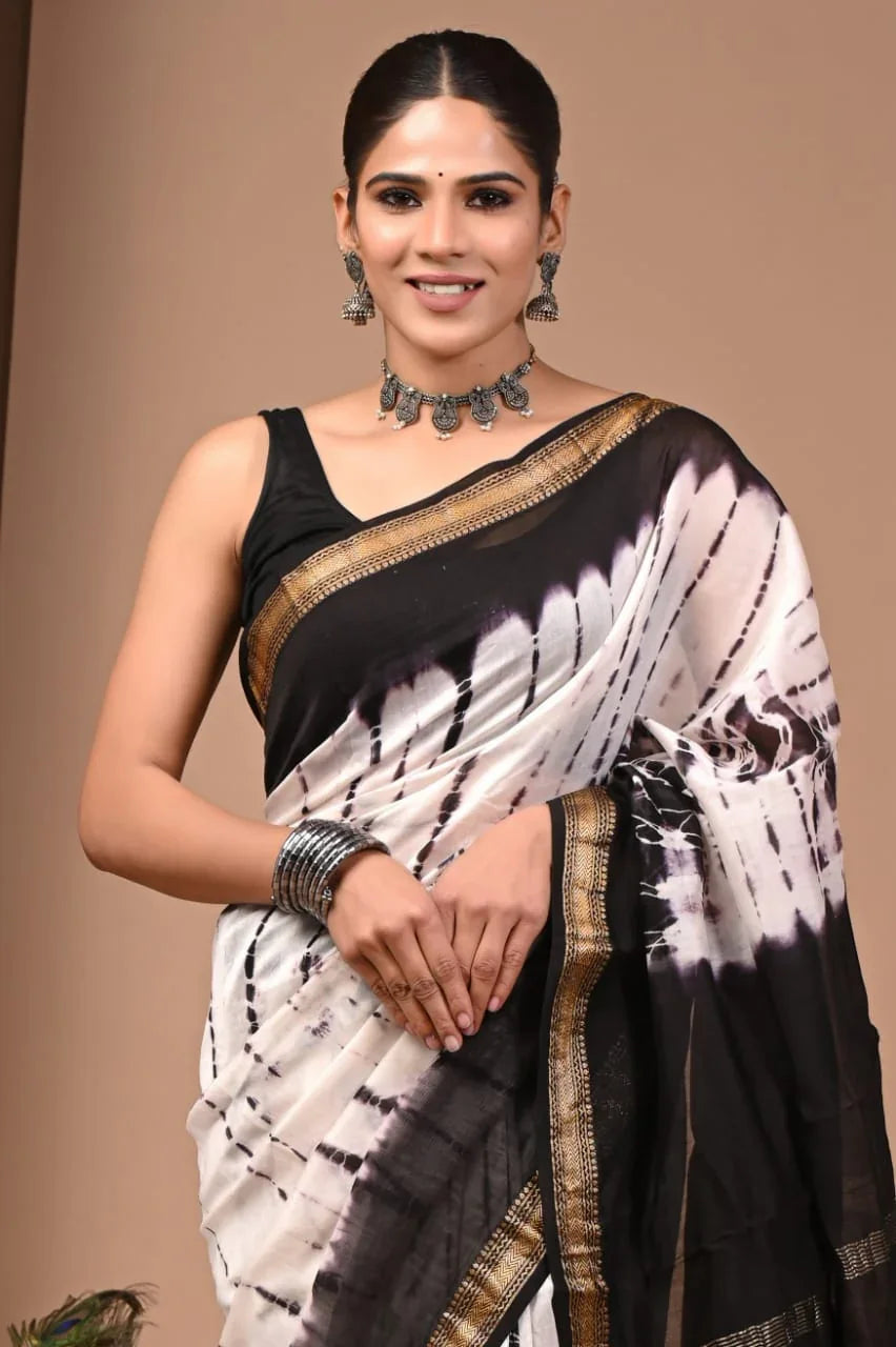Elegant Hand Block Print Maheswari Silk Saree | Shop Now