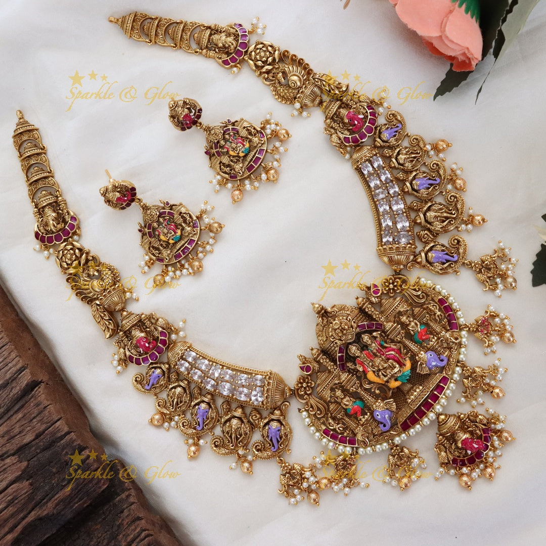 Majestic Elephant Vishnu Laxmi Necklace for Festive Elegance