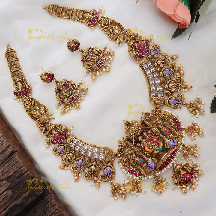 Majestic Elephant Vishnu Laxmi Necklace for Festive Elegance