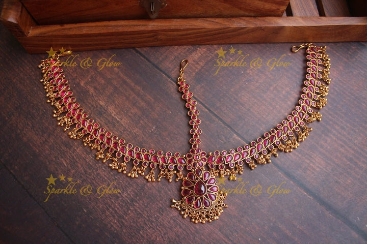 Gold alike Bridal three sided kemp maang tikka - Multi - Sparkle and Glow - Kemp - 