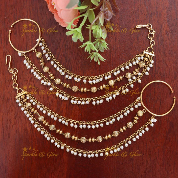 Festive Gold Ear Chains with Pearl Accents