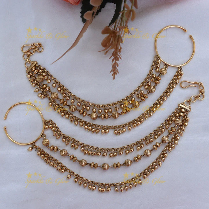Festive Gold Ear Chains with Pearl Accents
